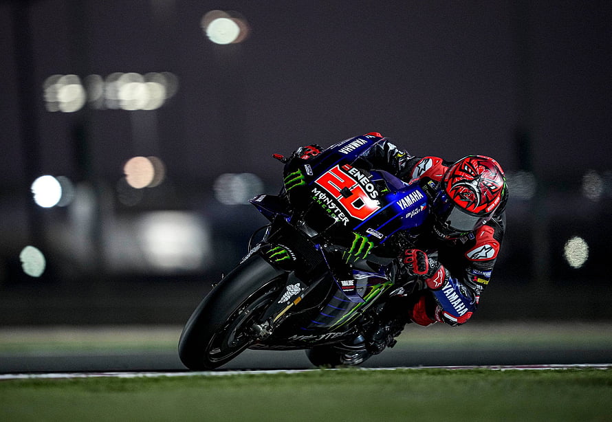 Fabio Quartararo Cornering Yamaha YZR-M1 at Night in MotoGP Racing HD wallpaper