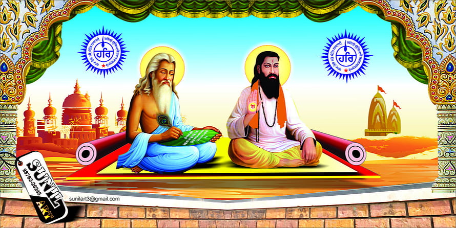 Guru Ravidass and Valmiki Ji Meditating in a Sacred Indian Temple Setting HD wallpaper