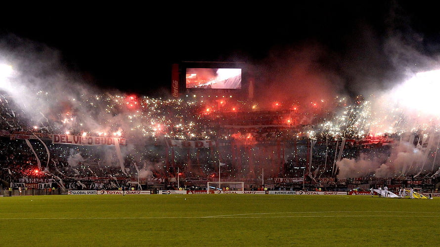 River Plate Stadium Night Match With Flares And Smoke HD wallpaper