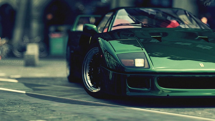 Green Ferrari F40 Low Ride Street Scene with Cinematic Teal Color Grade HD wallpaper