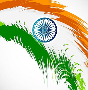 Indian National Flag with Ashoka Chakra and Tropical Palm Leaves on White Background HD phone wallpaper