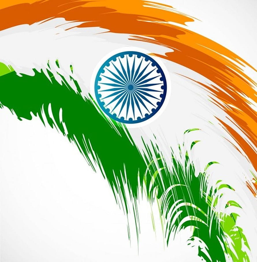 Indian National Flag with Ashoka Chakra and Tropical Palm Leaves on White Background HD phone wallpaper