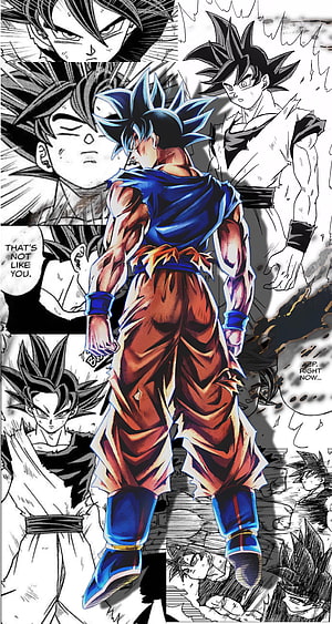 Goku Ultra Instinct Sign Artwork with Manga Panels and Dragon Ball Legends Style HD phone wallpaper