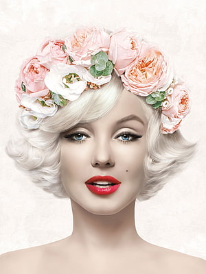 Marilyn Monroe Portrait with a Delicate Pink and White Floral Crown HD phone wallpaper