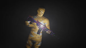 PUBG Mummy Skin Character Holding Neon Rifle in Dark Atmosphere HD wallpaper