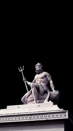 Neptune Statue Holding Trident on Classical Pedestal Against Black Background HD phone wallpaper