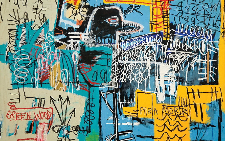Jean-Michel Basquiat Abstract Expressionist Painting With Graffiti Text And Bold Color Blocks HD wallpaper