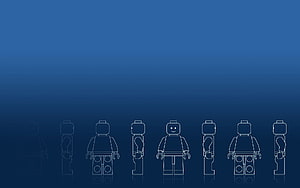 Minimalist Lego Minifigure Line Art on Deep Blue Gradient Background HD wallpaper