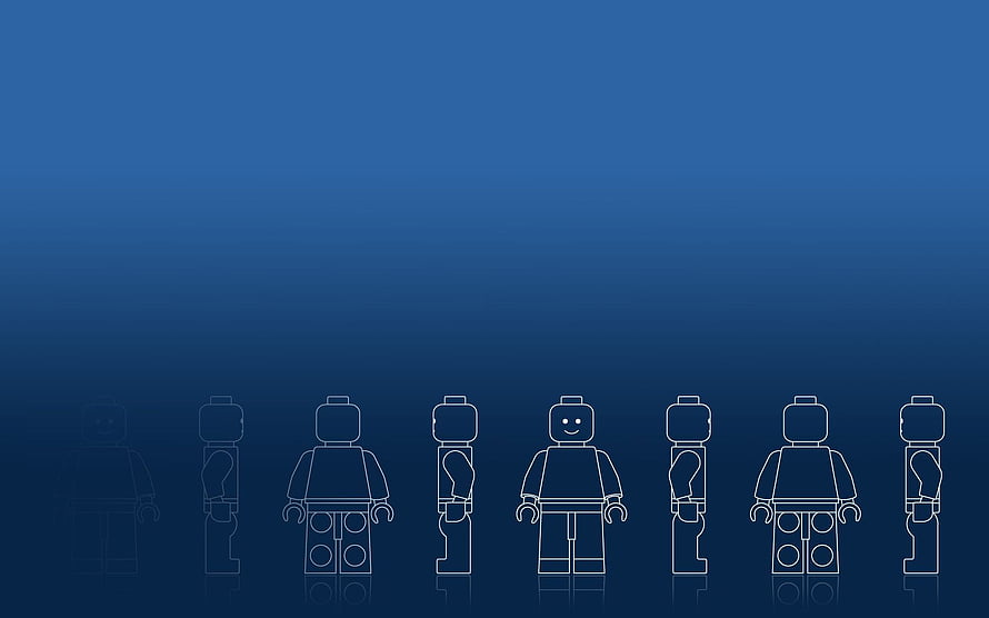 Minimalist Lego Minifigure Line Art on Deep Blue Gradient Background HD wallpaper