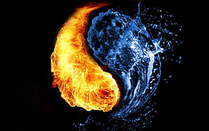Fire and Water Yin Yang Symbol on Black Background HD wallpaper