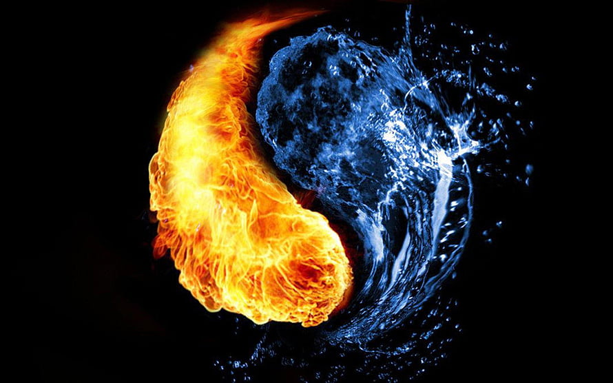 Fire and Water Yin Yang Symbol on Black Background HD wallpaper