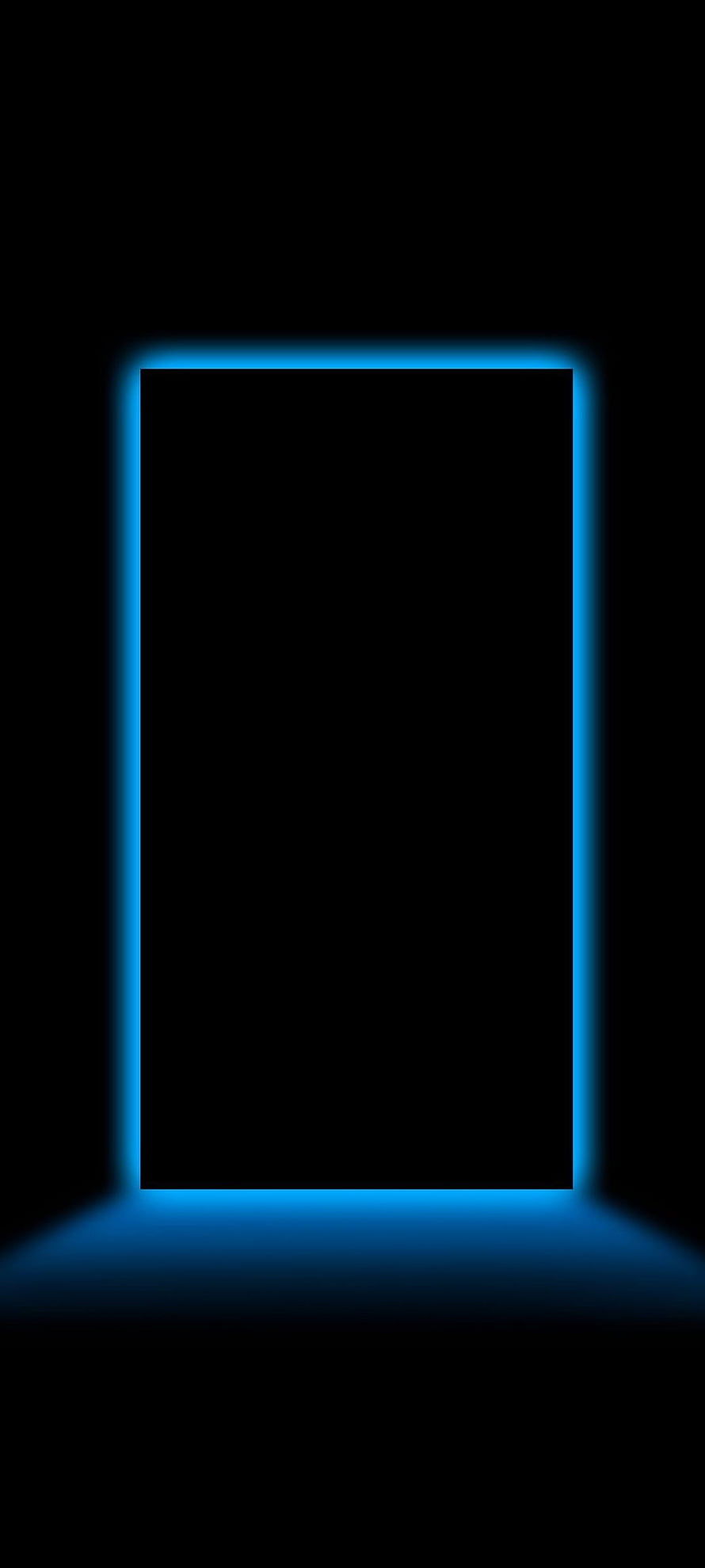 Minimalist AMOLED Black Wallpaper with Glowing Blue Neon Border Frame HD phone wallpaper
