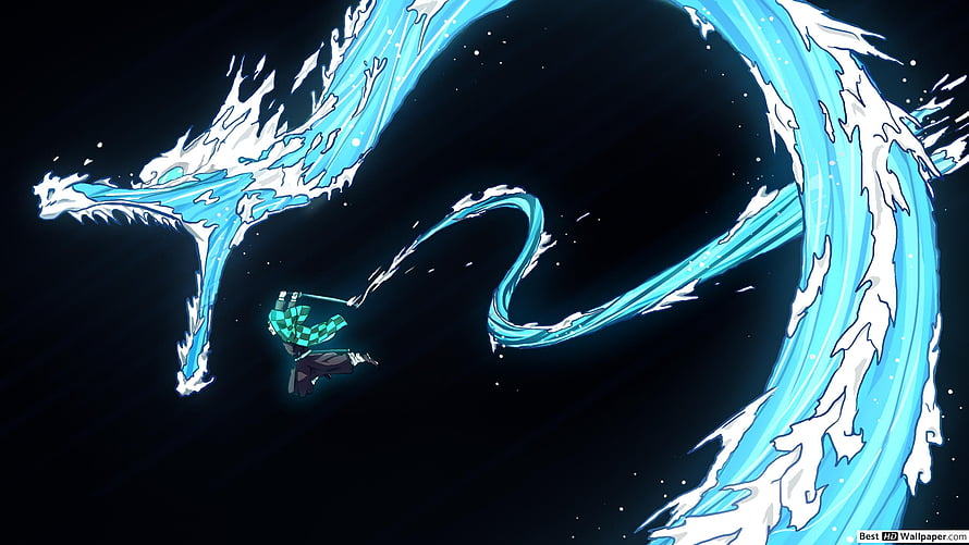 Demon Slayer Tanjiro Water Breathing Dragon Technique Anime Illustration HD wallpaper