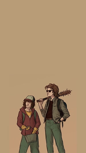 Stranger Things Steve Harrington and Dustin Digital Illustration HD phone wallpaper