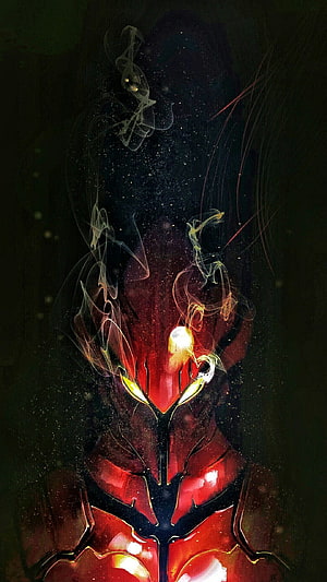 Solo Leveling Anime Character Portrait with Glowing Red Armor and Ethereal Smoke Effects HD phone wallpaper
