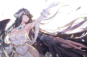 Albedo from Overlord in White Dress with Black Wings and Horns HD wallpaper