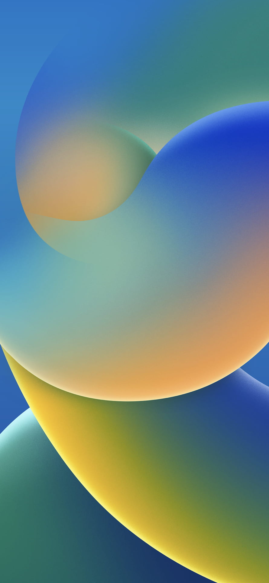 iOS 16 Default Wallpaper with Soft Gradient Waves in Blue, Teal, and Warm Yellow Tones HD phone wallpaper