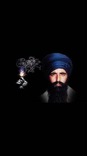 Sant Jarnail Singh Khalsa Portrait with Blue Turban and Candle Flame HD phone wallpaper