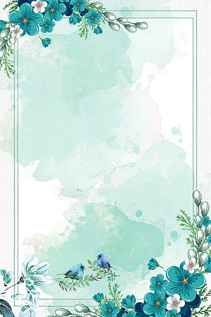 Elegant Chinese Watercolor Floral Border with Blue Birds and Teal Blossoms HD phone wallpaper