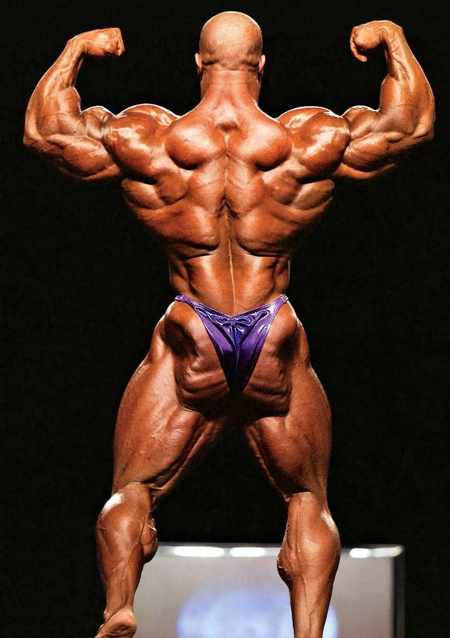 Phil Heath Back Double Biceps Pose on Stage in Purple Poser Briefs HD phone wallpaper