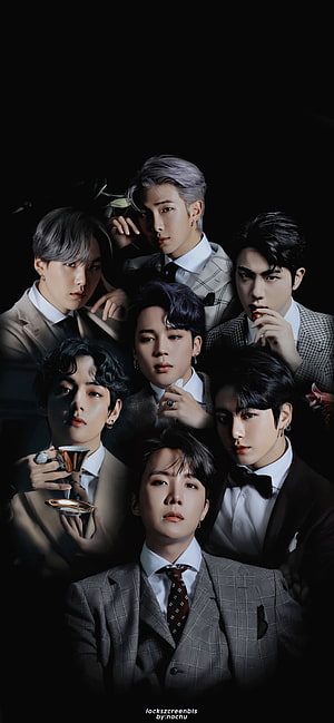 BTS Members in Elegant Suits Dramatic Dark Portrait Group Photo HD phone wallpaper