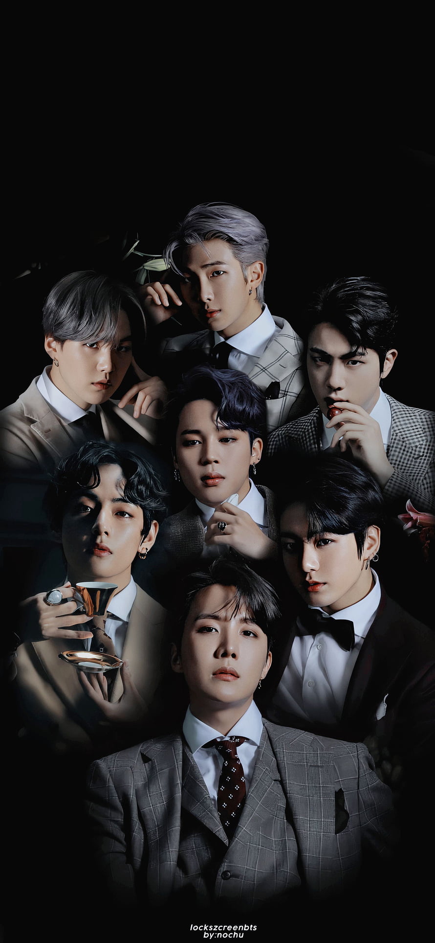 BTS Members in Elegant Suits Dramatic Dark Portrait Group Photo HD phone wallpaper