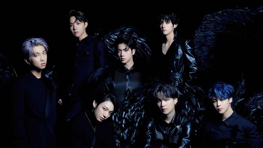 BTS Members in Dark Aesthetic Concept with Black Feathered Wings HD wallpaper