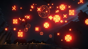 Minecraft Nether Fortress with Glowing Red Particles and Shaders HD wallpaper