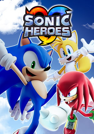 Sonic Heroes Key Art Featuring Sonic, Tails, Knuckles, and Cream in a Dynamic Sky Pose HD phone wallpaper