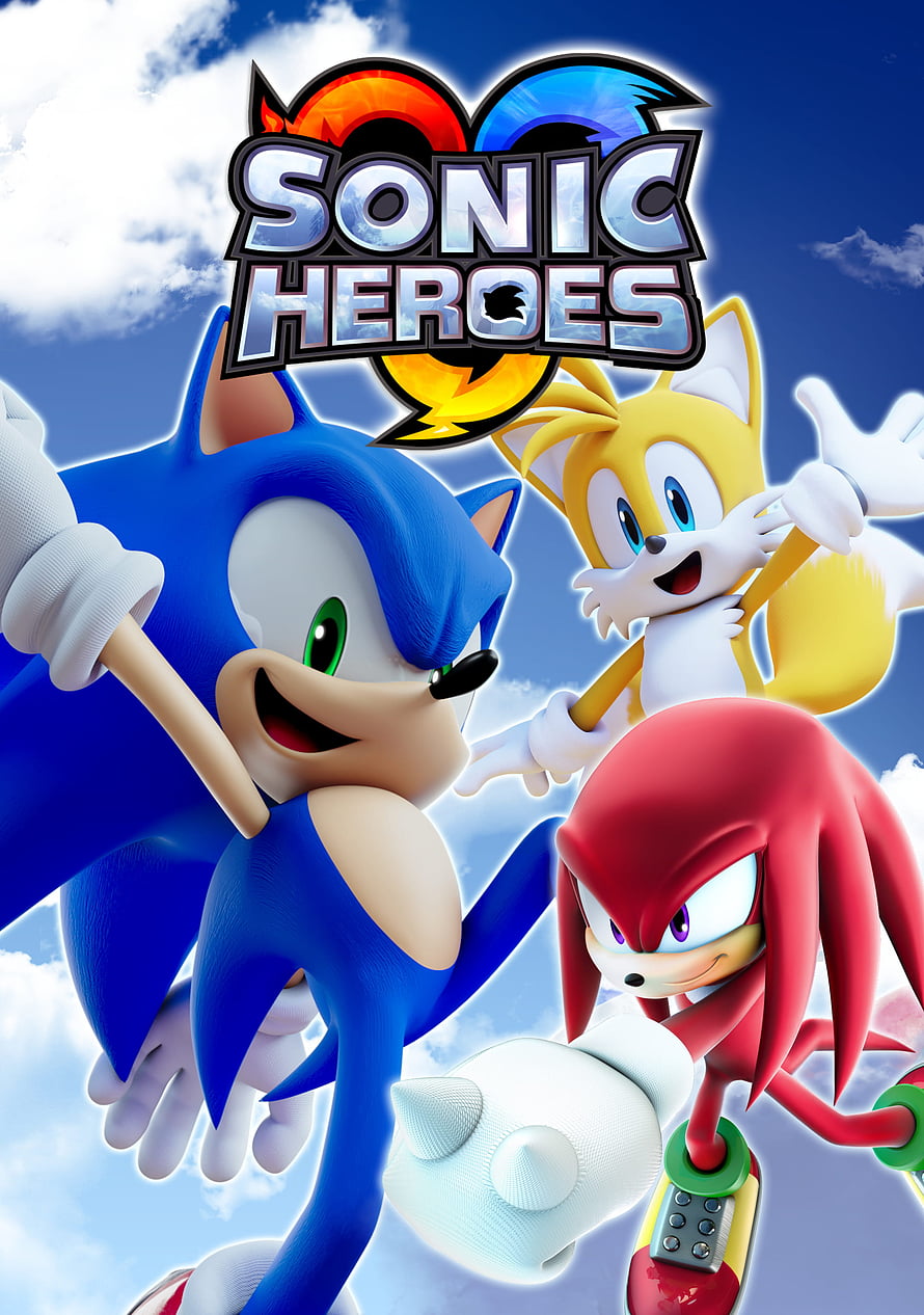 Sonic Heroes Key Art Featuring Sonic, Tails, Knuckles, and Cream in a Dynamic Sky Pose HD phone wallpaper