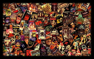 Retro Horror Movie Poster Collage Featuring Classic Film Artwork and Vintage Designs HD wallpaper
