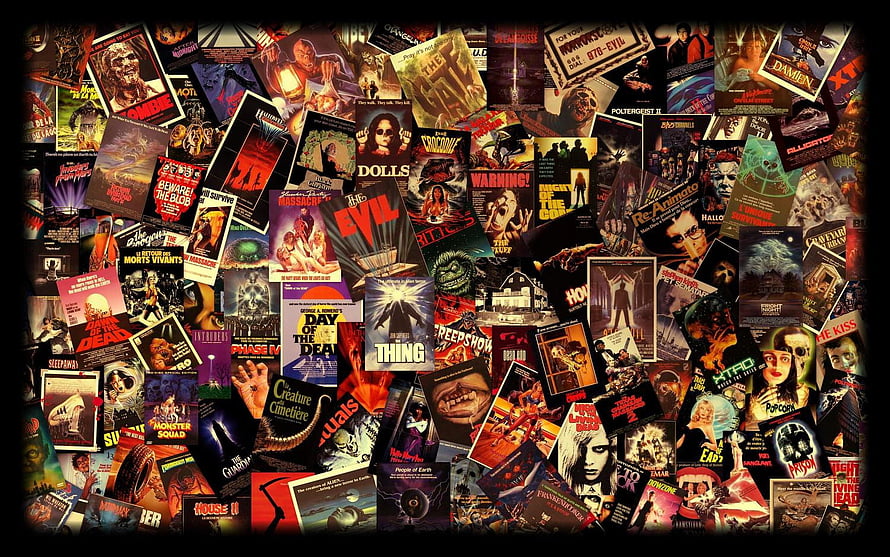 Retro Horror Movie Poster Collage Featuring Classic Film Artwork and Vintage Designs HD wallpaper