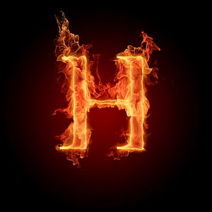 Burning Letter H Fire Typography with Glowing Orange Flames on Black Background HD phone wallpaper