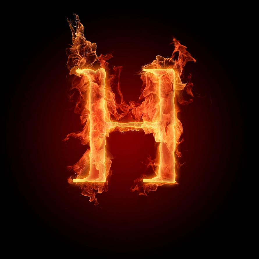 Burning Letter H Fire Typography with Glowing Orange Flames on Black Background HD phone wallpaper