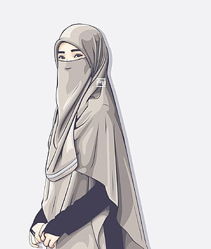Anime Style Illustration of a Woman Wearing a Traditional Hijab and Niqab, Gambar Keren Anime Hijab, #anime hijab HD phone wallpaper