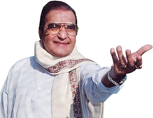 Portrait of NTR in traditional white attire with aviator sunglasses and patterned scarf HD wallpaper