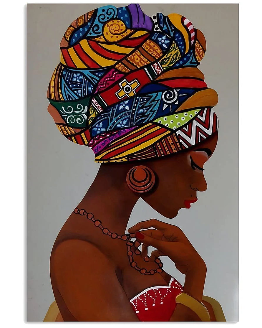 Vibrant African Woman Portrait with Colorful Patterned Headwrap and Beaded Jewelry HD phone wallpaper
