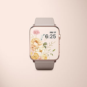 Apple Watch with Soft Floral Watercolor Face and Rose Gold Case HD phone wallpaper