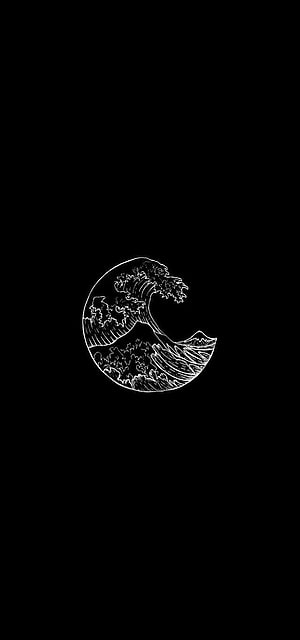 Minimalist White Line Art of a Crashing Ocean Wave on a Black Background HD phone wallpaper