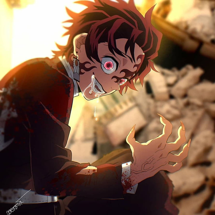 Tanjiro Kamado Demon King Transformation in Demon Slayer Anime Artwork HD phone wallpaper