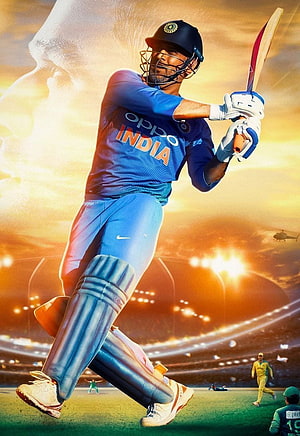 MS Dhoni in India Cricket Jersey Mid-Swing at Stadium HD phone wallpaper
