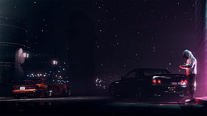 Grand Theft Auto Roleplay Night Scene with Modified Cars and Hooded Character HD wallpaper