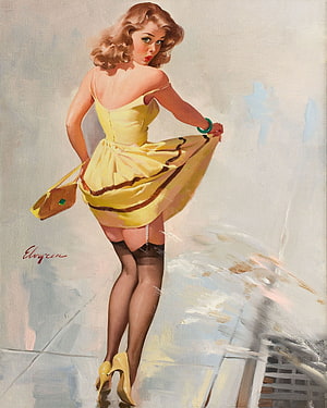 Classic Pin Up Girl in Yellow Dress and Stockings HD phone wallpaper