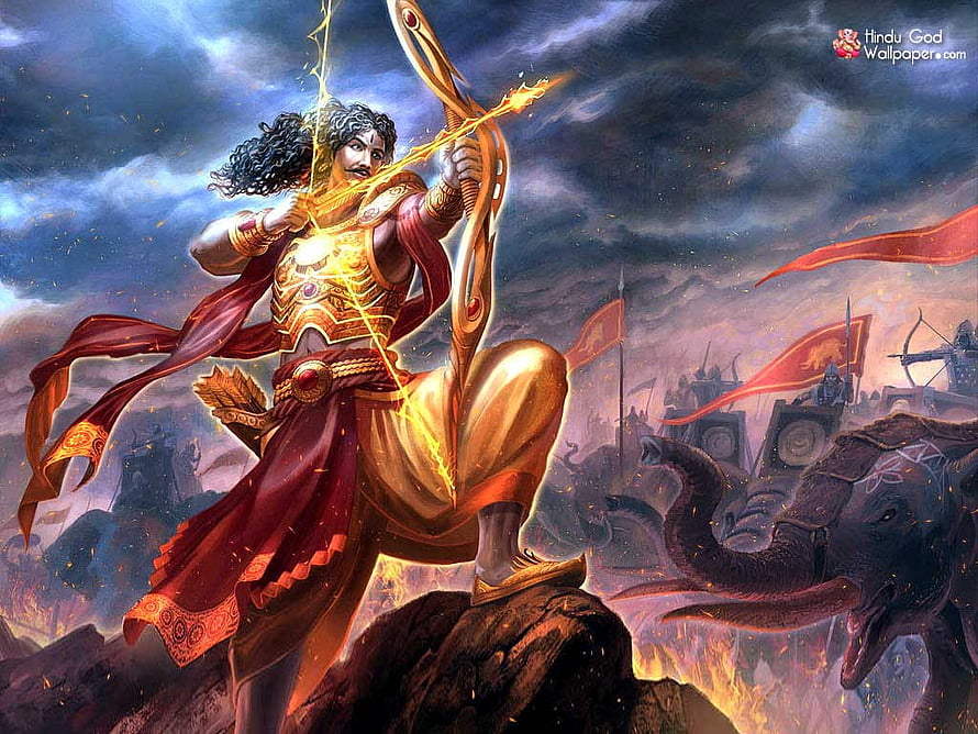 Karna Drawing His Bow on the Battlefield of the Mahabharata Epic HD wallpaper