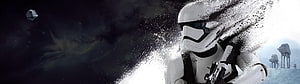 Star Wars Stormtrooper with Blaster Amidst Particle Dissolve and AT-AT Walkers HD wallpaper