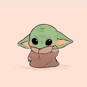 Cute Baby Yoda Kawaii Illustration in Brown Robe on Soft Pink Background HD phone wallpaper