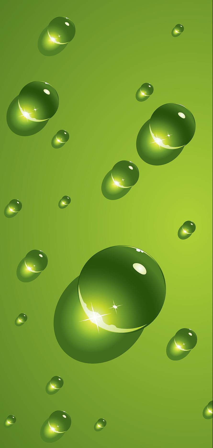 Glossy Green Water Droplets with Sparkling Highlights on a Vibrant Background HD phone wallpaper