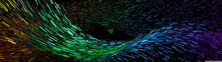 Razer Chroma RGB Light Stream Tunnel with Neon Green Blue and Purple Particles HD wallpaper