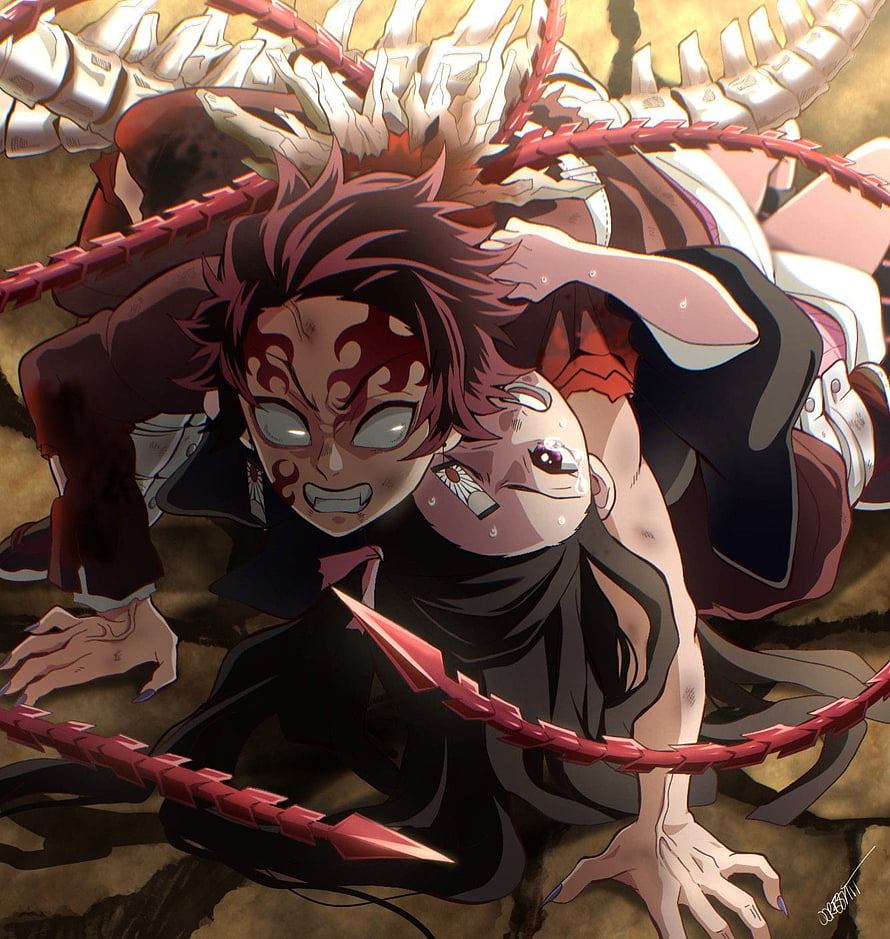 Demon King Tanjiro and Nezuko in Dark Anime Artwork HD phone wallpaper