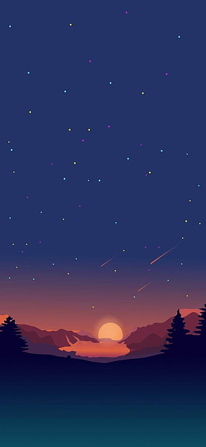 Starry Night Over Mountain Lake with Shooting Stars and Sunset Glow HD phone wallpaper